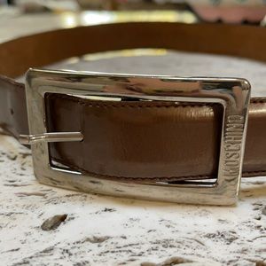 COPY - MOSCHINO leather belt silver buckle size M